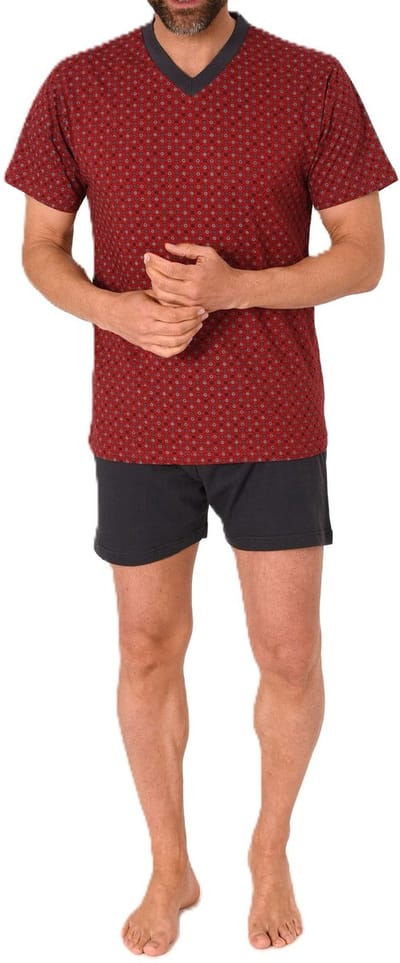 Herenpyjama Shortyy met korte mouwen en V-hals in elegante minimalistische print Optiek