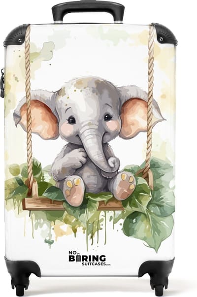 NoBoringSuitcases.com® - Kinderkoffer - Kindertrolley jongen en meisje - Olifant in de jungle - Handbagage koffer lichtgewicht - Reiskoffer trolley kinderen - Rolkoffer met wieltjes - Past binnen 55x40x20 en 55x35x25