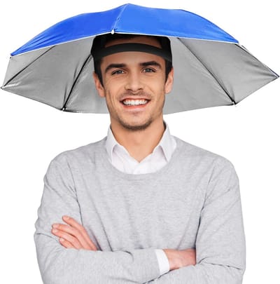 Allecto - Zonnebrandcrème Hoofdparaplu - Winddicht en Handsfree - 65 cm Opvouwbaar - Blauw - Paraplu Hoed - Geschikt voor Volwassenen en Kinderen