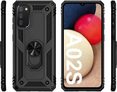 Hoesje Geschikt Voor Samsung Galaxy A02s hoesje Hybrid Armor Anti-Shock hoesje Zwart - Galaxy A02s / A02s Hoesje kickstand Ring houder cover TPU backcover hoesje