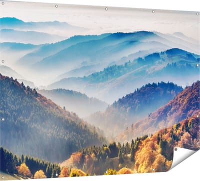 Gards Tuinposter Heuvel Landschap van het Zwarte Wout Bos - 160x120 cm - Tuindoek - Tuindecoratie - Wanddecoratie buiten - Tuinschilderij