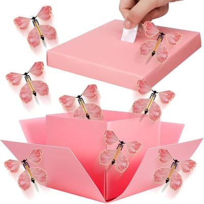 KZQ Vlinder Explosie Cadeaubox, een verrassingscadeaubox met fladderende vlinders, perfect voor verjaardagen, bruiloften, jubilea en Kerstmis (roze).