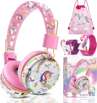 Thijox - Draadloze Kinderhoofdtelefoon Eenhoorn, Bluetooth Hoofdtelefoon voor Meisjes, Verstelbaar en Comfortabel, Over het Oor, Met Microfoon, Geschi
