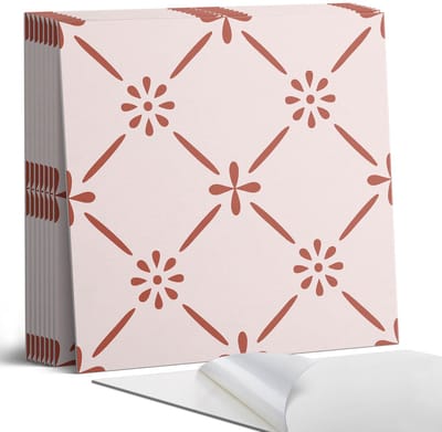 Coloray Plaktegels - Stijlvol bloemenpatroon Portugese Tegels - 30 cm x 30 cm - Rood Plaktegels - 9 stuks - Vierkant PVC Tegels - Plaktegels Keuken - Zelfklevende Vloertegels - Vinyl Tegels - Zelfklevende Tegels