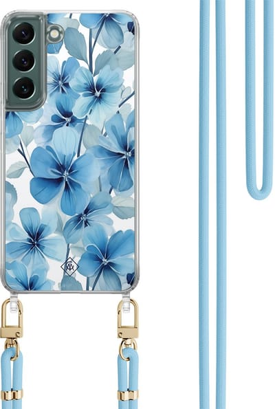 Casimoda® hoesje met lichtblauw koord - Geschikt voor Samsung S22 Plus - Indigo Gardens - Afneembaar koord - TPU/polycarbonaat - Blauw