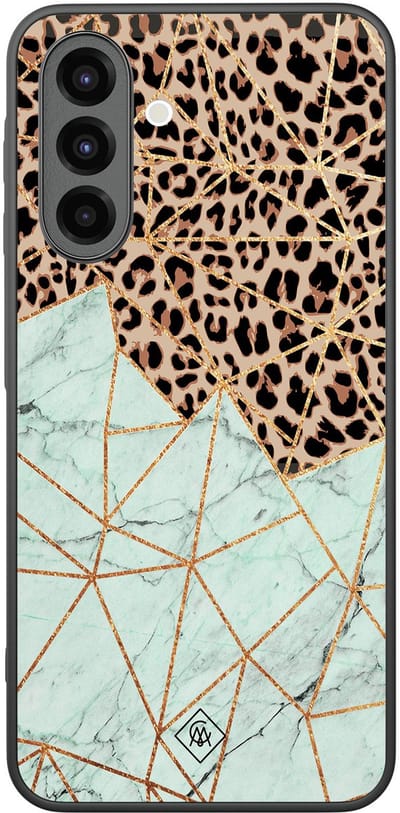 Casimoda® hoesje - Geschikt voor Samsung Galaxy A26 - Luipaard Marmer Mint - Zwart TPU Backcover - Luipaardprint - Bruin