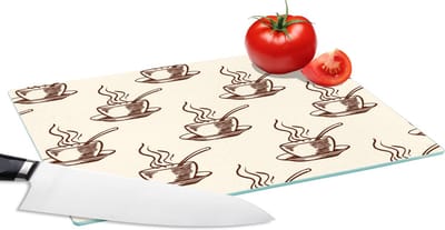Glazen Snijplank - 28x20 - Patronen - Vintage - Koffie - Snijplanken Glas