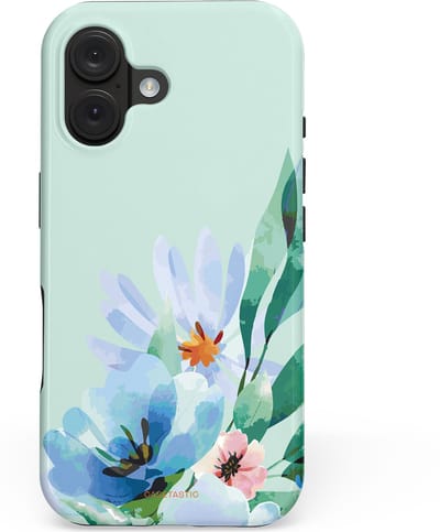 Casetastic hoesje geschikt voor Apple iPhone 16 - MagSafe - Dubbellaagse bescherming - Lente schildering - Fashion Case - Lichtgrijs Lichtblauw Mintgroen