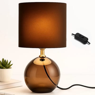 Lomera Tafellamp Zwart - Glazen Basis - Nachtkastje Lamp - Bijzettafel Verlichting - Bureau Lamp - Binnenshuis Gebruik - Ip20 - Modern Design - Stijlvolle Tafellamp - Tafel Lamp - Nachtlamp