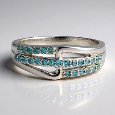 Cavill - Zilveren Ring met 27 Koningsblauwe Diamanten - 925 Sterling Zilver Platina Geplatineerd - 0,43 ct Ronde Briljant - Moderne Avondring