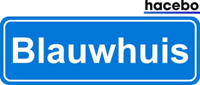 Hacebo - Plaatsnaam Sticker - 29x10 CM - Blauwhuis sticker - Verkeersborden sticker - grappige cadeaus - Blauwhuis