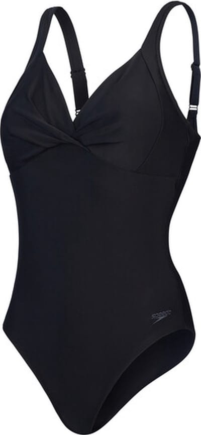 Speedo Shaping Cross Knot 1 Piece Dames Sportbadpak - Corrigerend Badpak Dames - Zwempak Dames met Uitneembare Cups - Sportbadpak Dames met Hartvormige Halslijn en Verstelbare Bandjes - Zwart - 36