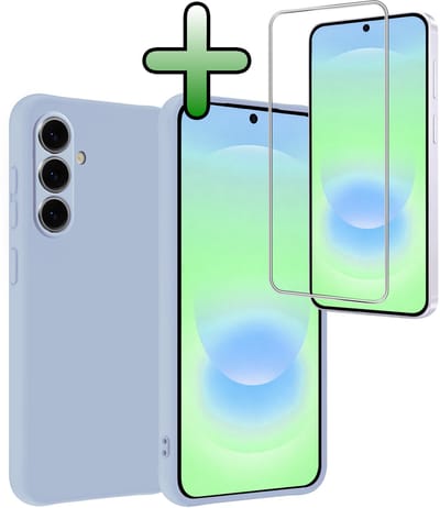 Hoesje Met Screenprotector - Geschikt voor Samsung Galaxy A37 - Sterk & Shockproof - Back Cover - Siliconen Case - Telefoon Hoes - Lichtblauw
