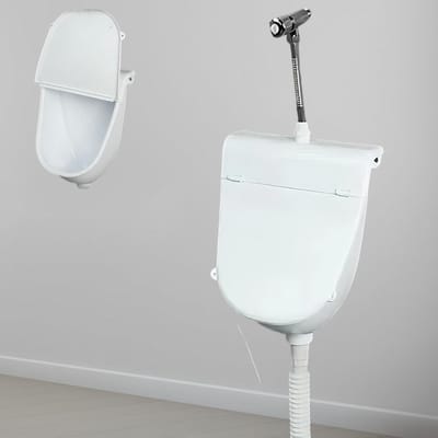 SnelShoppen - Plastic Urinoir met Deksel - Wandmontage Mans Urinoir Pissoir zonder Boren - Wit - Ideaal voor Thuis, Garage, Tuin, Camping, Bouwplaats