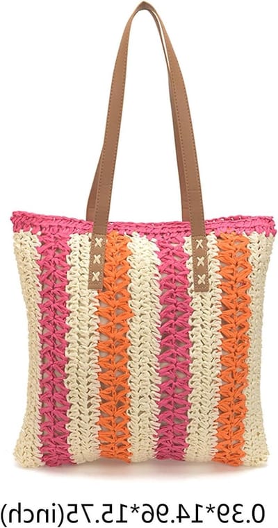 Damestas Rotan - Gevlochten Tas - Zomerse Uitstapjes - Grote Capaciteit - 40 cm - Gestreept