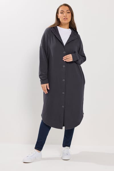 Yours Donkergrijze Jas Met Capuchon En Knoopsluiting Size 44
