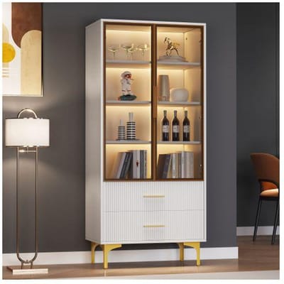 Vitrine - MUVOE - 2 Portes - Verre couleur thé - Pieds dorés - 70x35x150 cm