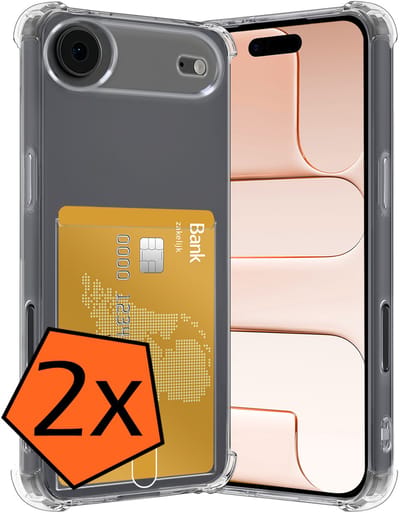 Hoes - 2 Stuks - Geschikt voor Apple iPhone Air - Met Pashouder en Kaarthouder - Telefoon Hoesje Shockproof - Siliconen Case - Back Cover - Shock Proof - Pasjes Houder - Transparant
