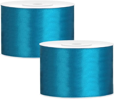 Partydeco Cadeaulint - 2x - turqoise - 5 cm x 25 meter - satijn - sierlint - inpakken - decoratie