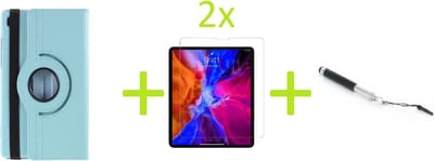 Book Cover Geschikt voor: Samsung Galaxy Tab A7 10.4 (2020) Multi Stand Case - 360 Draaibaar Tablet hoesje - Tablethoes - Lichtblauw + 2x Screenprotector + Stylus