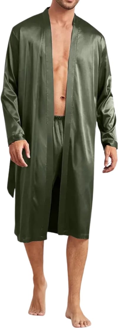 Livano Satijnen Badjas Heren - Kimono - Kamerjas - Satijn - Ochtendjas - Pyjama - Groen - Maat S