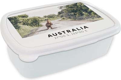 Broodtrommel Wit - Lunchbox - Brooddoos - Kangoeroe - Australië - Dieren - 18x12x6 cm - Volwassenen