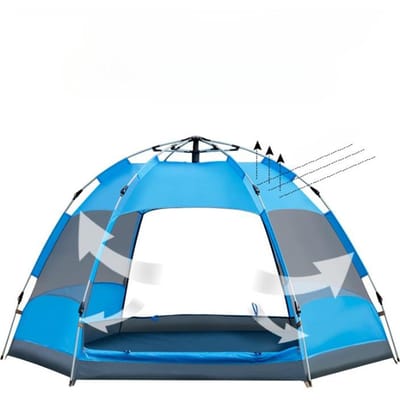 3-4-5 Persoons Dubbellaags Dubbele Deur Kampeerartikelen Buiten Zonbescherming Zeshoekige Automatische Tent 240*240*135cm blauw