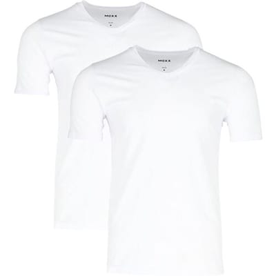 MEXX Set van 2 heren T-shirts (V-hals, wit, S)