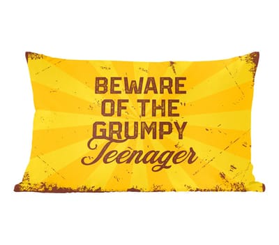 Sierkussens - Kussentjes Woonkamer - 60x40 cm - Kids - Quotes - Vintage - Beware of the grumpy teenager