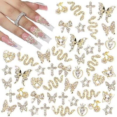 24 stuks nagelbedels voor nail art - 3D hart, strik, vlinder en strass
