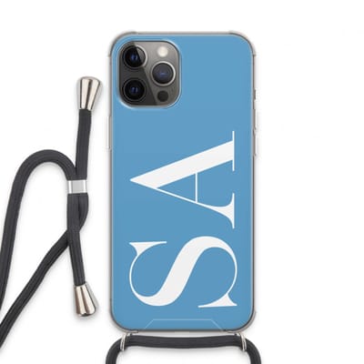 Gepersonaliseerd - Case Company® - Hoesje met koord geschikt voor iPhone 13 Pro Max hoesje met Koord - Monogram N°2 - Telefoonhoesje met Zwart Koord - Extra Bescherming aan alle Kanten en Over de Schermrand