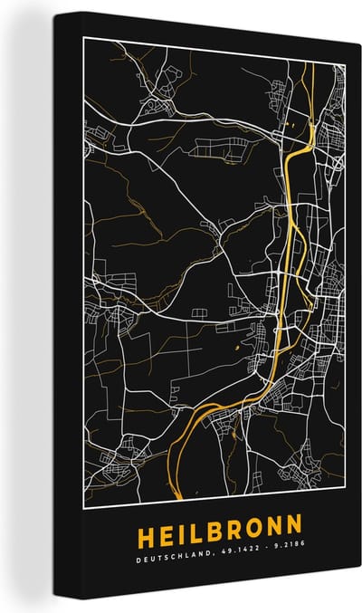 Canvas Schilderij Heilbronn - Stadskaart - Kaart - Plattegrond - Duitsland - Goud - 20x30 cm - Wanddecoratie