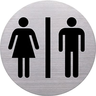 Pictogram WC Dames en Heren - Ø115 mm, Zelfklevend en Roestvrij Staal