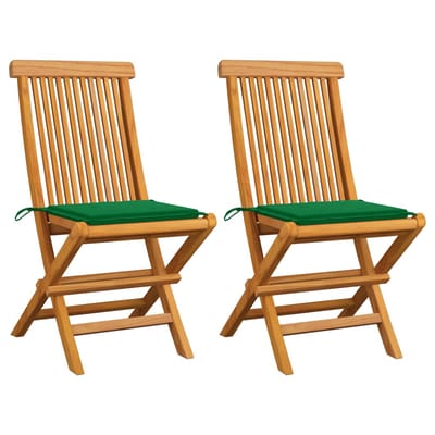 vidaXL - Opklapbare - stoelen - met - groene - kussens, - 2 - stuks, - massief - teakhout