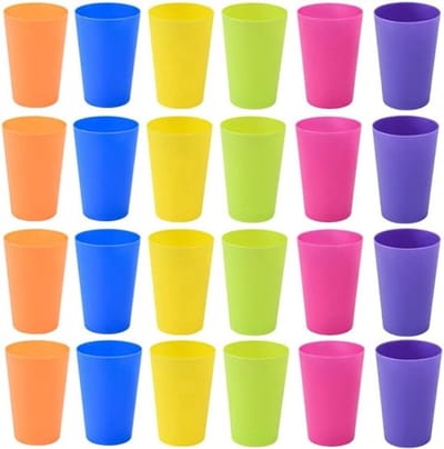 Set van 24 Herbruikbare Plastic Bekers (250ml) - Onbreekbare Drinkbekers voor Kinderen, Camping & Feestjes - 6 Vrolijke Kleuren - Vaatwasserbestendig