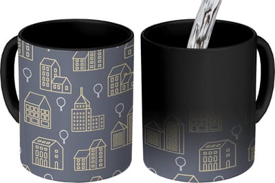 Magische Mok - Foto op Warmte Mokken - Koffiemok - Patronen - Gebouwen - Goud - Magic Mok - Beker - 350 ML - Theemok