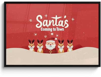 Poster in lijst - Fotolijst 120x80 cm - Posters - Illustratie - Kerstman - Rendieren - Rood - Posterlijst zwart - Decoratie - Wanddecoratie woonkamer - Muurdecoratie slaapkamer - Kerstversiering - Kerstdecoratie voor binnen - Kerstmis