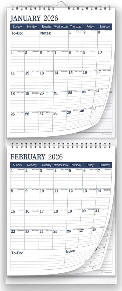Wandkalender 2024-2025 - 2 maanden, Opvouwbaar en Verticaal, 30 x 61 cm, Minimalistisch en groot