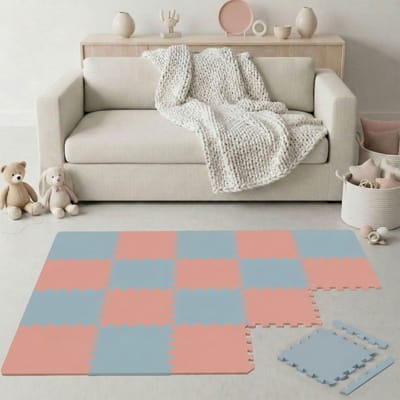 18-delige Kinder Puzzelmat - TÜV-getest - 30x30 cm EVA Foam Tegels met Randen - Opvouwbare Speelmat met Antislip Oppervlak - Isolerende Vloermat voor Kinderkamer