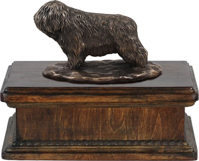 Elegante urn voor hondenas met beeldje van Poolse Laaglandhond