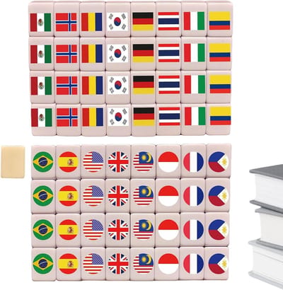 Mahjong Speelset - Tafelspel Tegels - Familie Spelletjes - Draagbare Hars Set - 13.5 x 9.5 cm - Voetbalpatroon