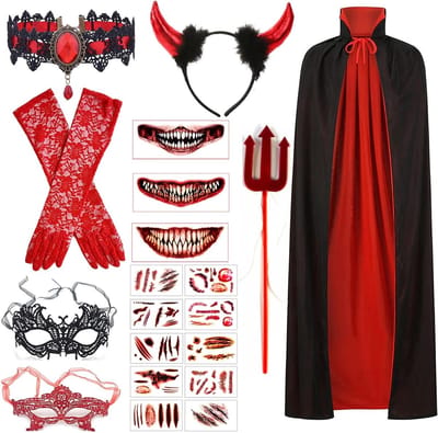 Dames Halloween Kostuum met Duivelscape voor Themafeesten, Cosplay en Carnaval