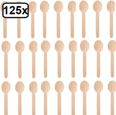 125x Bio houten lepel naturel 165mm next generation - Bestek soep lepel duurzaam hout roer ijs diner restaurant