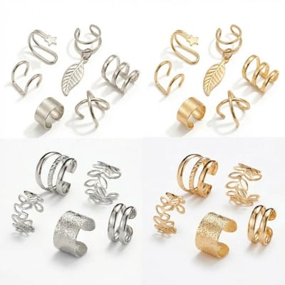 22 delige Goudkleurige en zilverkleurige ear cuff oorbellen set voor dames – oor cuffs zonder gaatjes – mix van verschillende designs