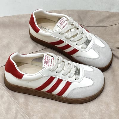 Lente Nieuwe Koreaanse Stijl Platte Casual Witte Schoenen Kleurmatching Duitse Training Drie Strepen Echt Leer Duitse Training Vrouwelijk Wit 35 gray