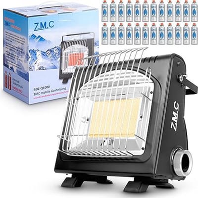 2-in-1 Draagbare Gasverwarming & Kooktoestel – 1,7 kW Keramische Heater – Inclusief 24× Gaspatronen 227 g (MSF-1a) – Piëzo Ontsteking, 90° Draaibaar – Camping, Tuin, Balkon, Terras - Noodpaket