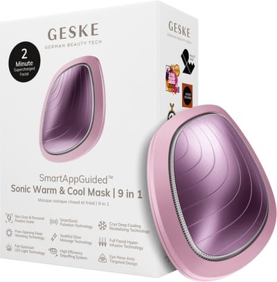 GESKE | SmartAppGuided™ Sonic Warm & Cool Mask | 9 in 1 | Beauty LED-gezichtsmasker | Volledig LED-spectrum en roodlichttherapie | Warmte | Koeling | Verhoogde inname van gezichtsverzorging