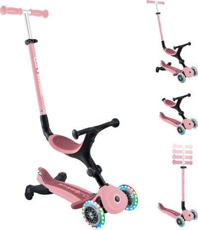 Meegroeistep - Globber Go Up Active Lights Pastel Pink 360 - roze - lichtgevende wielen - met duwstang - in hoogte verstelbaar - vanaf 15 maanden tot 9 jaar