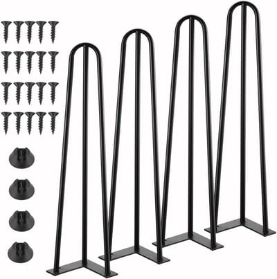 Zwarte verstelbare haarspeld tafelpoten - 4 stuks, 50 cm hoog, stevige metalen meubelpoten voor doe-het-zelf