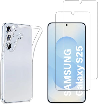 Hoesje geschikt voor Samsung Galaxy S25 backcover siliconen Transparant en 2 stuks Screenprotector Gehard Glas